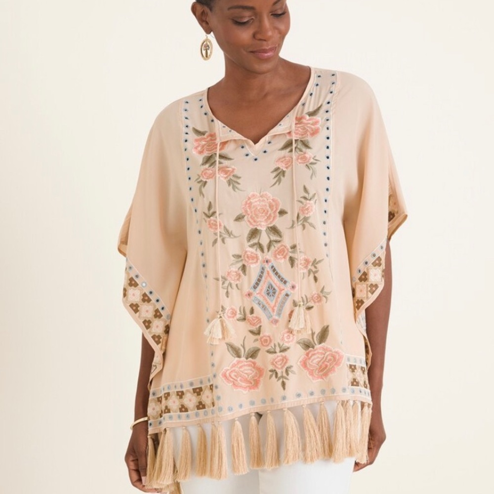 Rose embroidered poncho